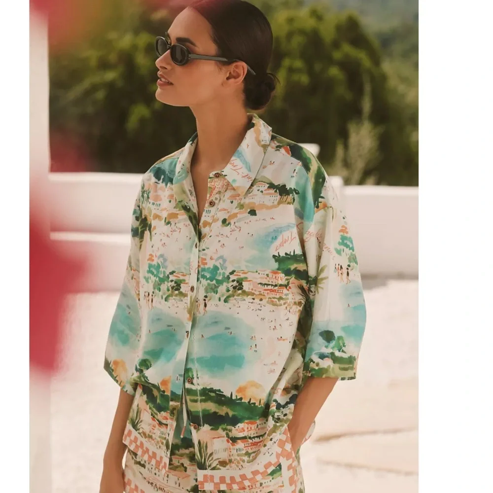 Anthropologie Celandine Linen Blend Shirt Size Small NWT Coastal Mediterranean